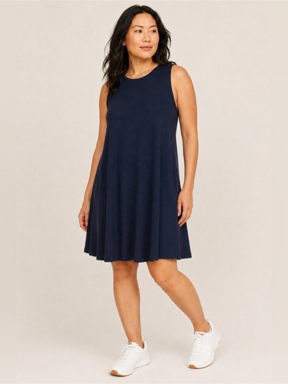 Athleta Navy Sleeveless Swing Dress 1X Plus Size Casual Knit